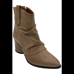 Miz Mooz Leather Ruched Ankle Boots Jared Beige - Medium